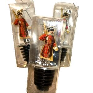 Vintage Royal Guard Beefeater Liquor Bottle Pourers Set of 3 Chrome Enamel